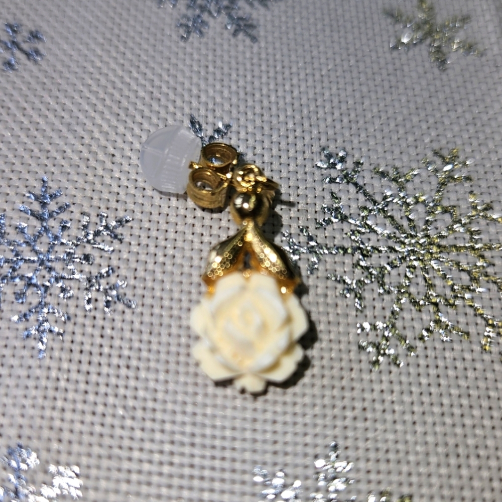 1930s Pair of celluloid Ivory rose pierced earrings